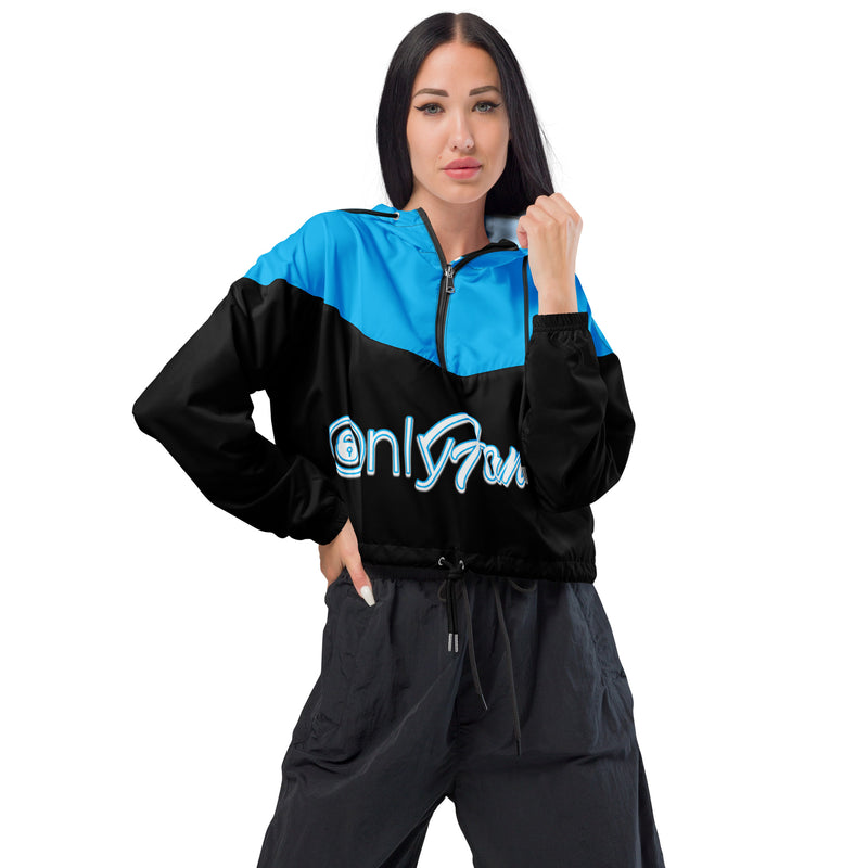 Onlyfans Personalized Custom Women’s cropped Windbreaker Jacket (Blue/Blk) - Attire T LLC